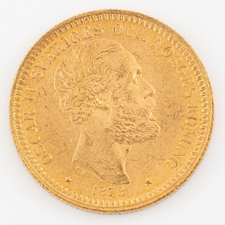 Oscar II, gold coin, 20 kr, 1878.