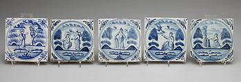 KAKELPLATTOR/FLIS, fajans, 11 st Delft, 1700-tal.