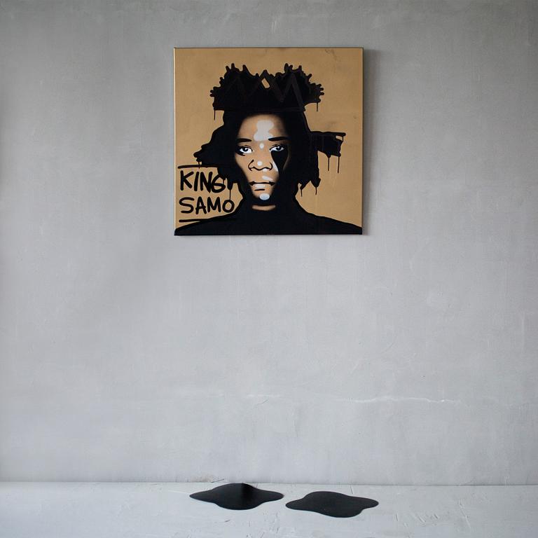PURE EVIL, "Jean-Michel Basquiats Nightmare" blandteknik på duk, signerad a tergo.