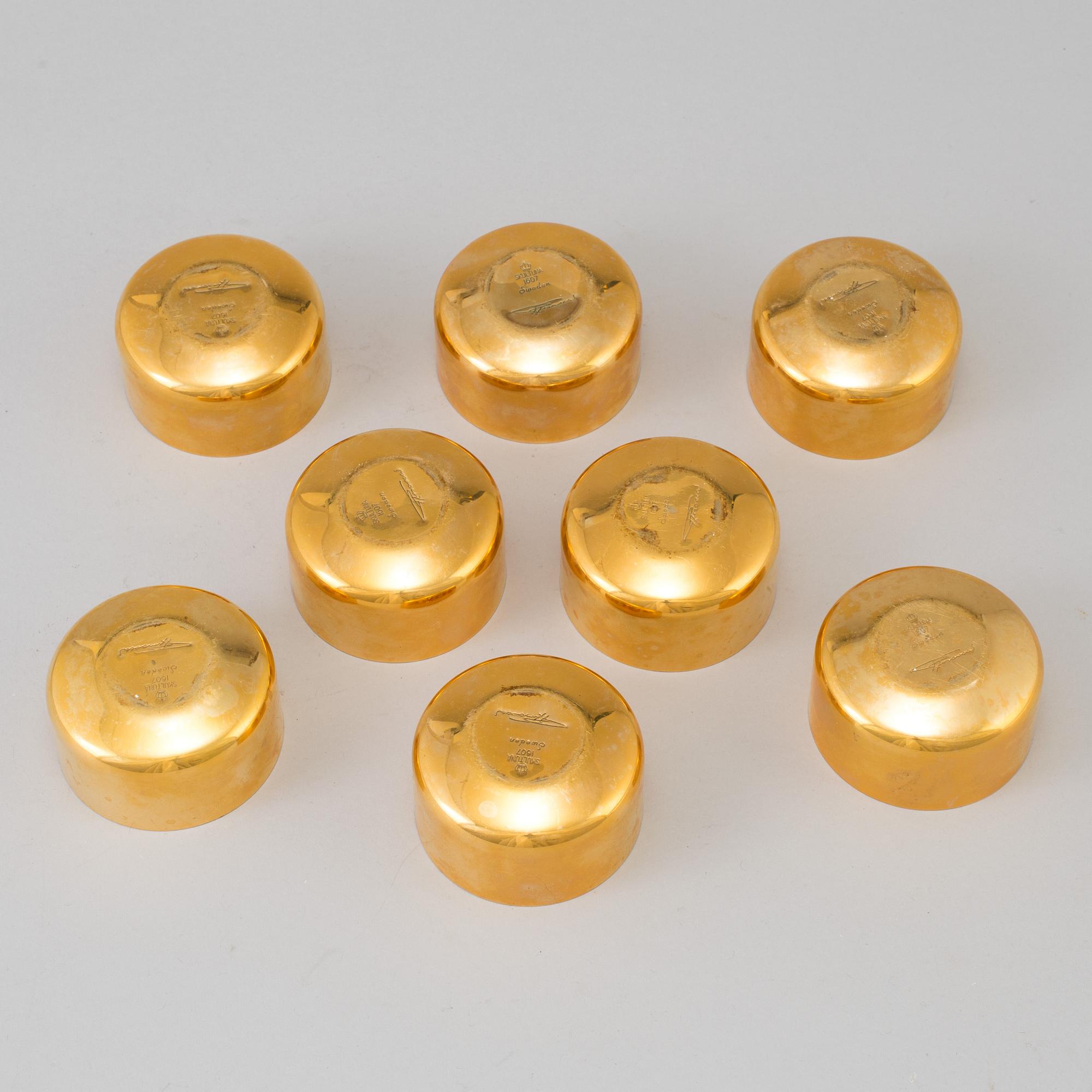 A set of eight brass drinking cups by PIERRE FORSSELL for Skultuna, Sweden.