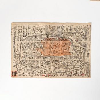 Historisk karta över Kina, träsnitt efter Nagakubo Sekisui (1717-1801).