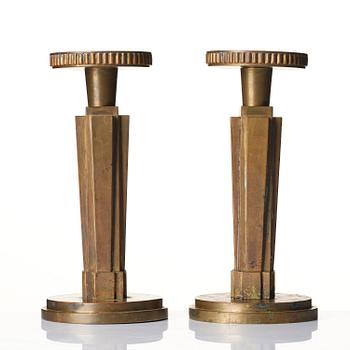 Lars Holmström, a pair of brass candlesticks, Arvika, Swedish Grace, 1920s/30s.