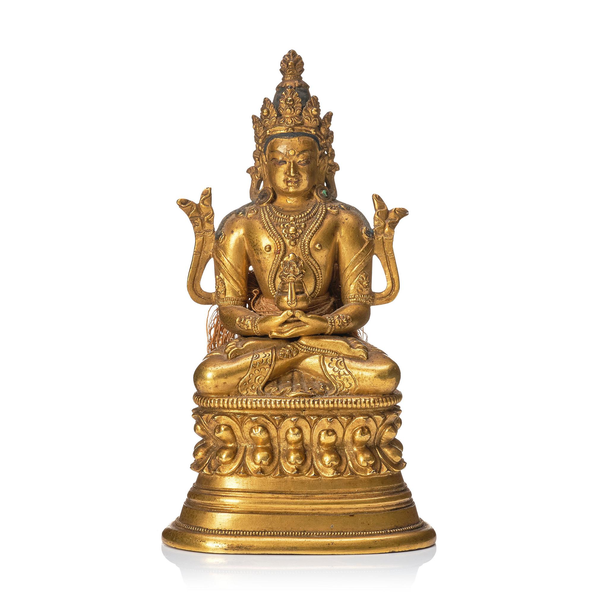 A gilt bronze Pala-revival sculpture of Amitayus, 18/19th Century, possibly Mongolian.