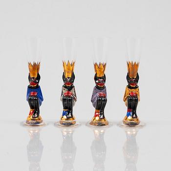 Gunnar Cyrén, four shot glasses, so-called devil glasses, from the Nobel service, Orrefors.