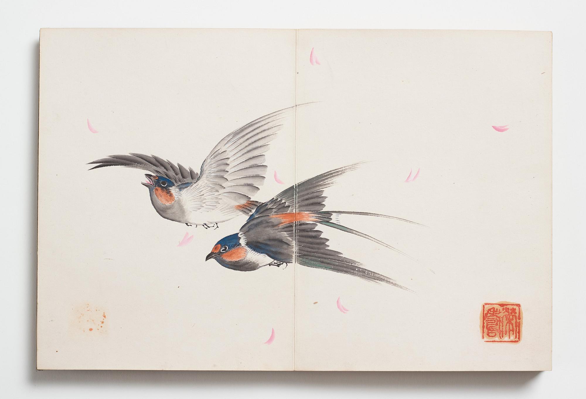 A Japanese album with watercolours by different artists, late Meiji period (1868-1912) early Taisho.