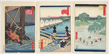 TRÄSNITT, 3 st. Japan. Hirokage samt Hiroshige, 1800-talets andra hälft.