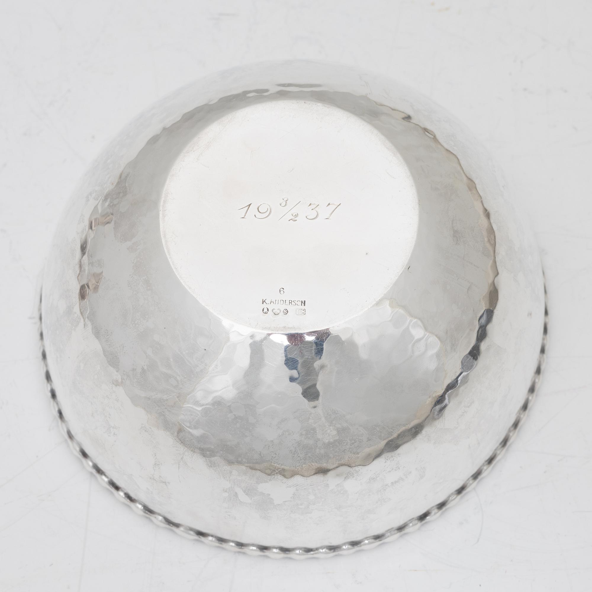 A pair of Swedish silver candlesticks, and a bowl, 1930s–60s.