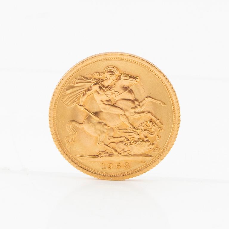 Gold coin 1 sovereign 1968 United Kingdom Elizabeth II.