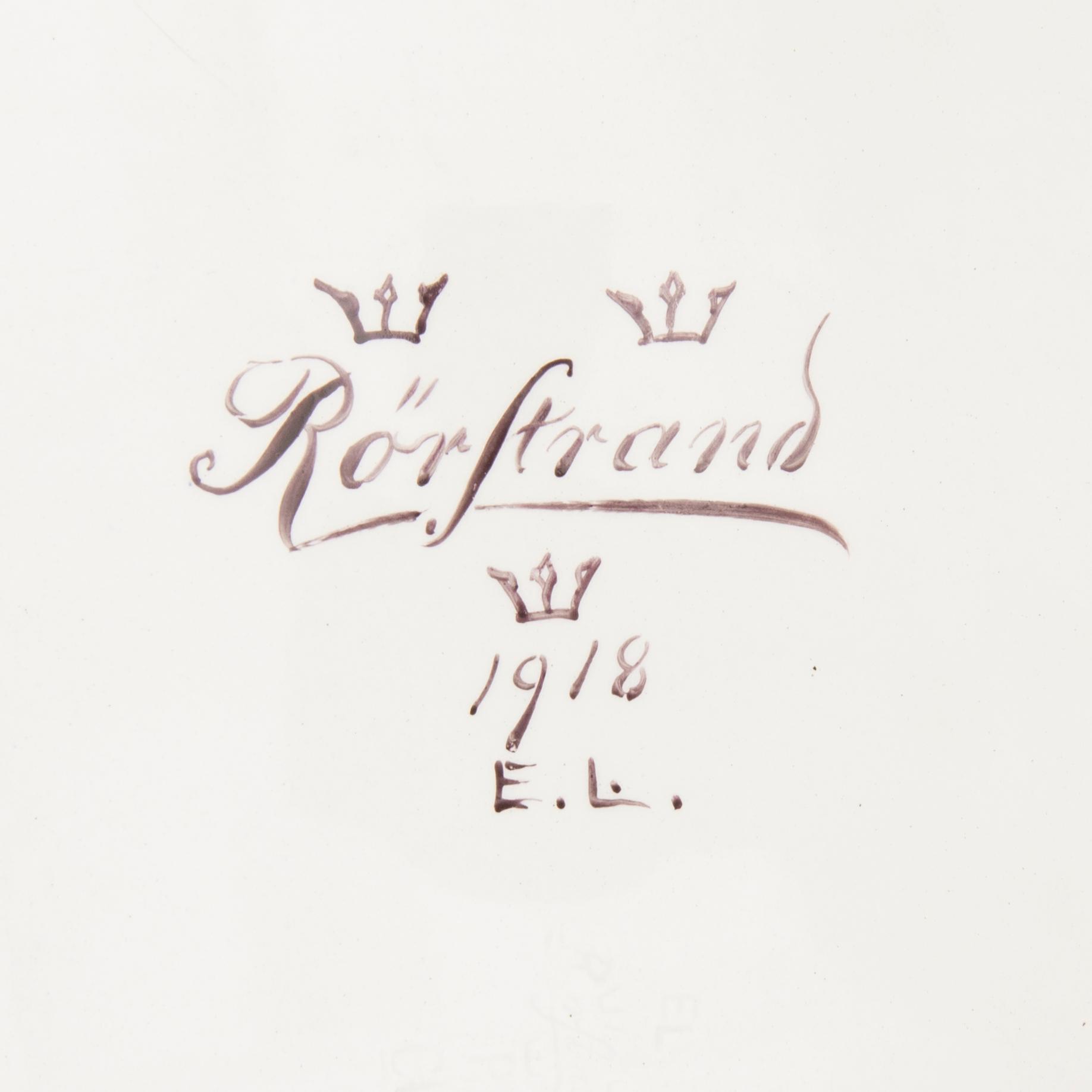 Rococo-style tea table signed and dated Rörstrand 1918 porcelain.