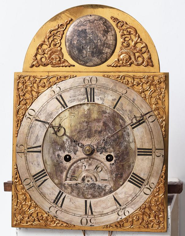 An English 18th century eight-bells longcase clock, dial face marked Collins Wattisfield.