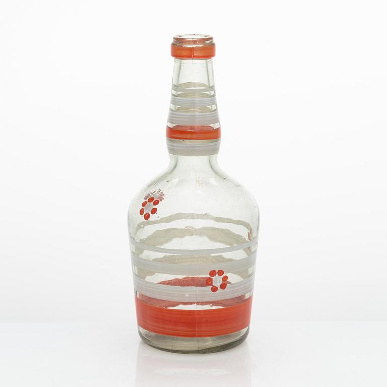 Aino Aalto,  snapsglas, 6 st, Karhula, och flaska, möjligen Karhula, 1930-1940-tal.