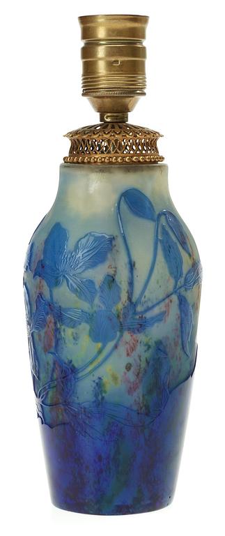 An Emile Gallé Art Noveau cameo glass table lamp base, Nancy, France.