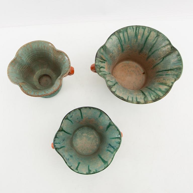 Andersson & Johansson vases 3 pcs Höganäs first half/mid 1900s.