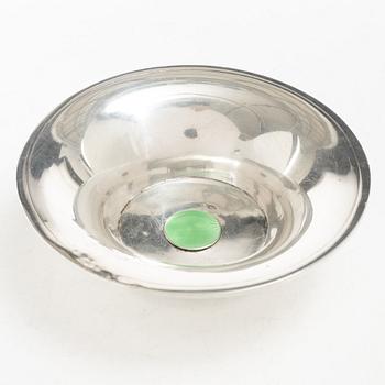 Bowl and cigarette case, silver, with accompanying nickel silver jug.