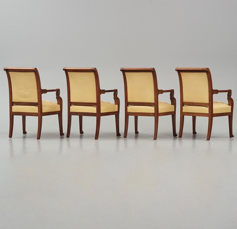 Karmstolar, fyra stycken, Parisarbeten, Jacob-Desmalters art, 1800-talets början, Empire.