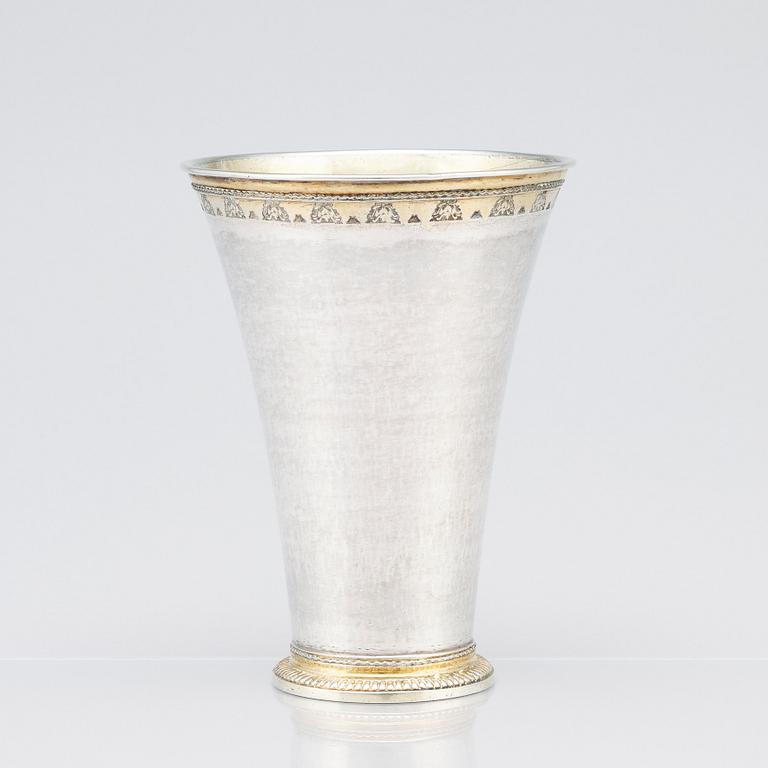 A Swedish 18th Century parcel-gilt silver beaker, mark of Henrik Nourin, Norrköping 1753.