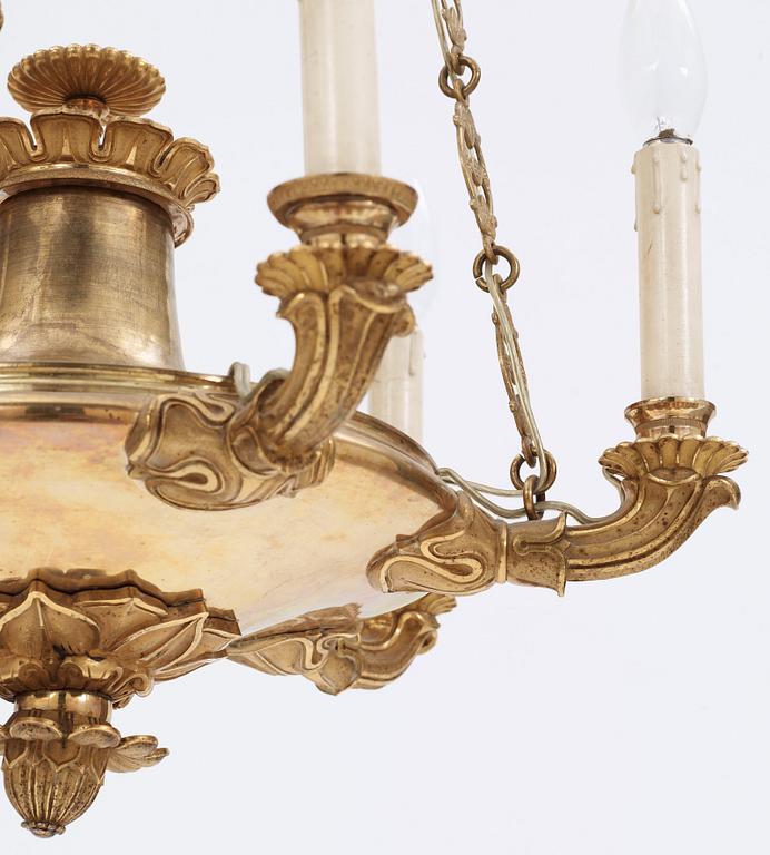 An Empire 19th century gilt bronze six-light hanging-lamp.