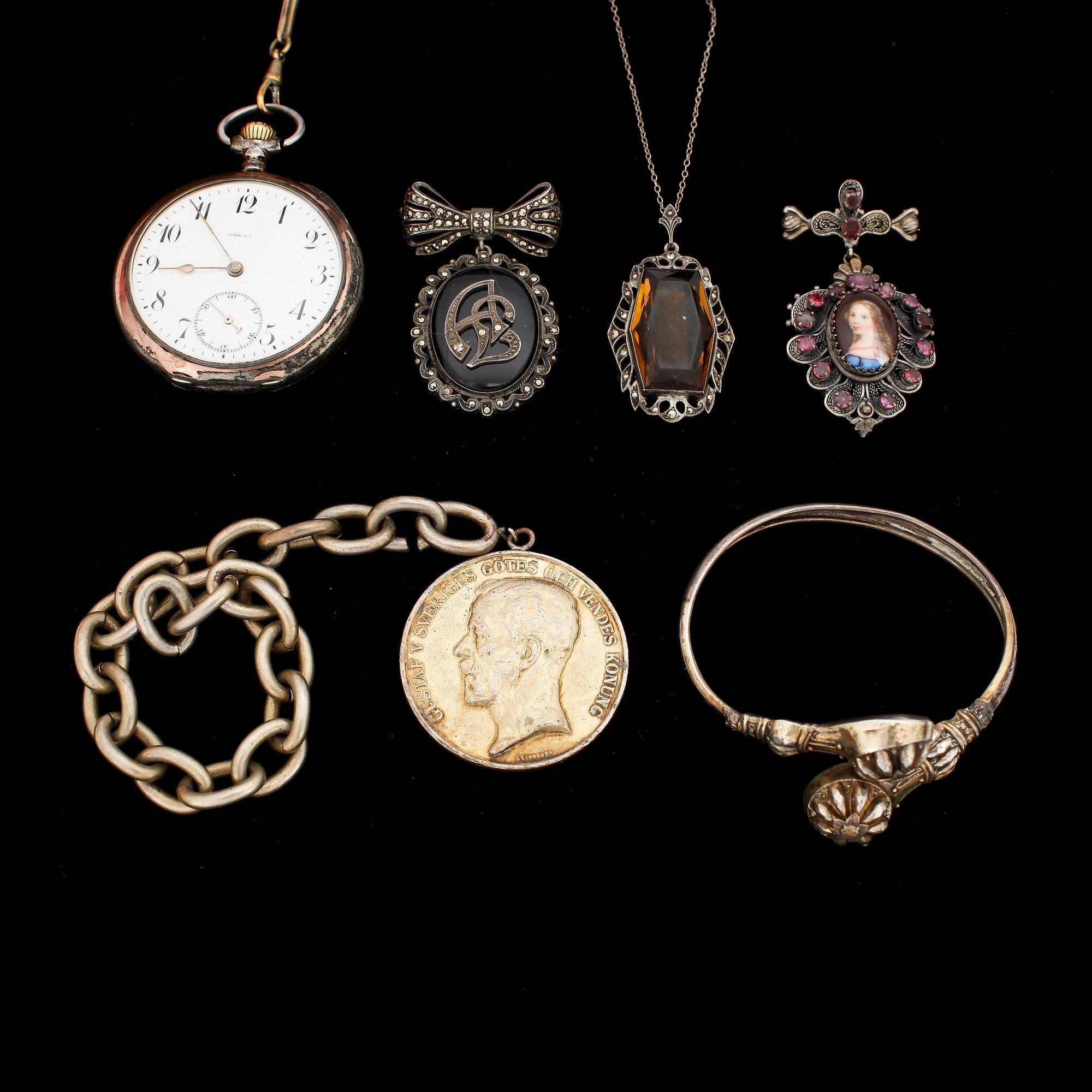 PARTI SMYCKEN, 8 delar bla silver, 1900-tal.