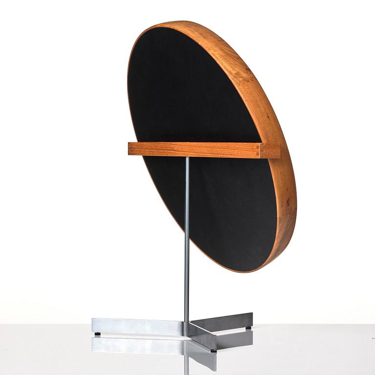 Uno & Östen Kristiansson, a model 406 teak and steel table mirror, Luxus, Vittsjö, Sweden 1960s, with original cardboard package.