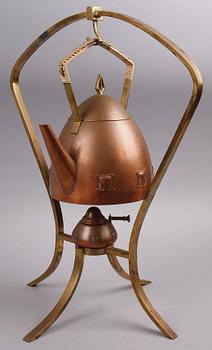 TEKANNA MED RECHAUD, koppar, WMF, jugend, tidigt 1900-tal.