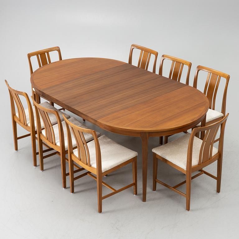 Linde Nilsson, dining table with eight chairs, Lammhult, second half of the 20th century.