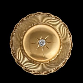 BROSCH, 18K guld, antikslipad diamant ca 0.35 ct. Sent 1800-tal. Vikt 14,2 g.