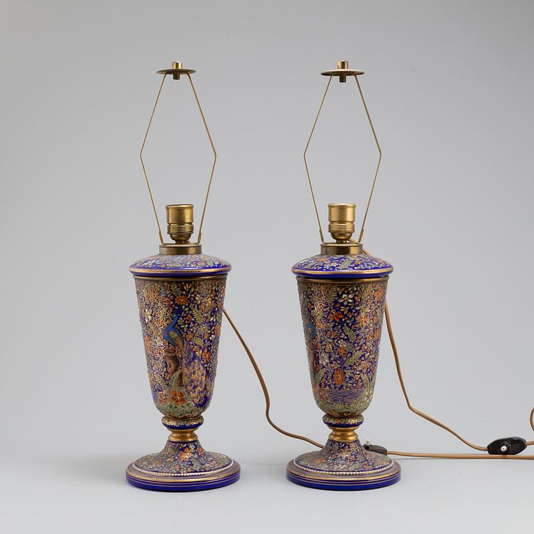 A pair of 19th century glass table lamps.