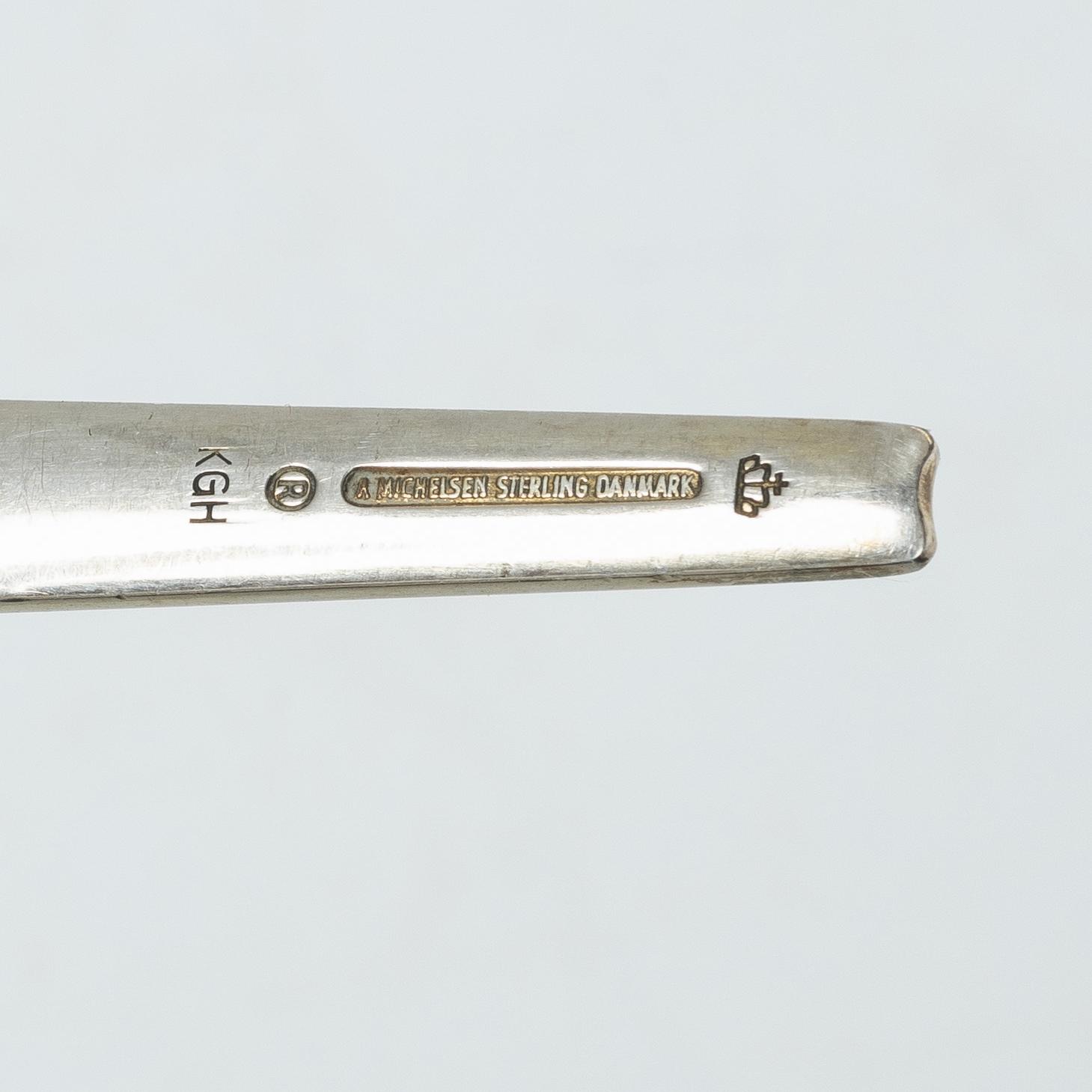 Anton Michelsen, Annual/Christmas flatware, 6 pieces, gilt sterling silver and enamel, Denmark, 1950s.