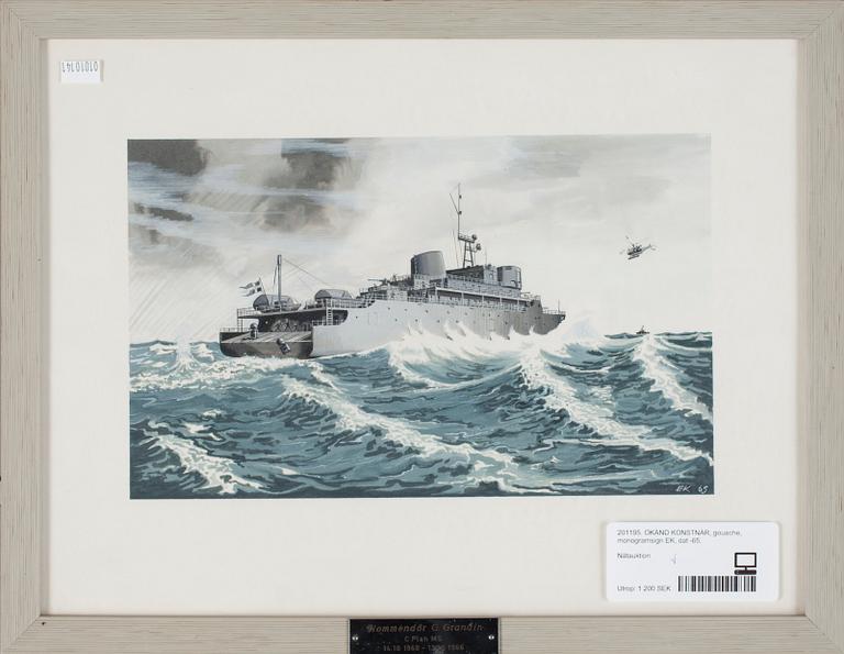 OKÄND KONSTNÄR, gouache, monogramsign EK, dat -65.