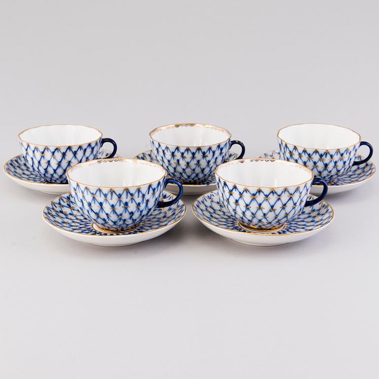 KAFFE- och TESERVIS, 21 delar, porslin, "Cobalt net", Lomonosov, Sovietunionen 1900-talets senare hälft.