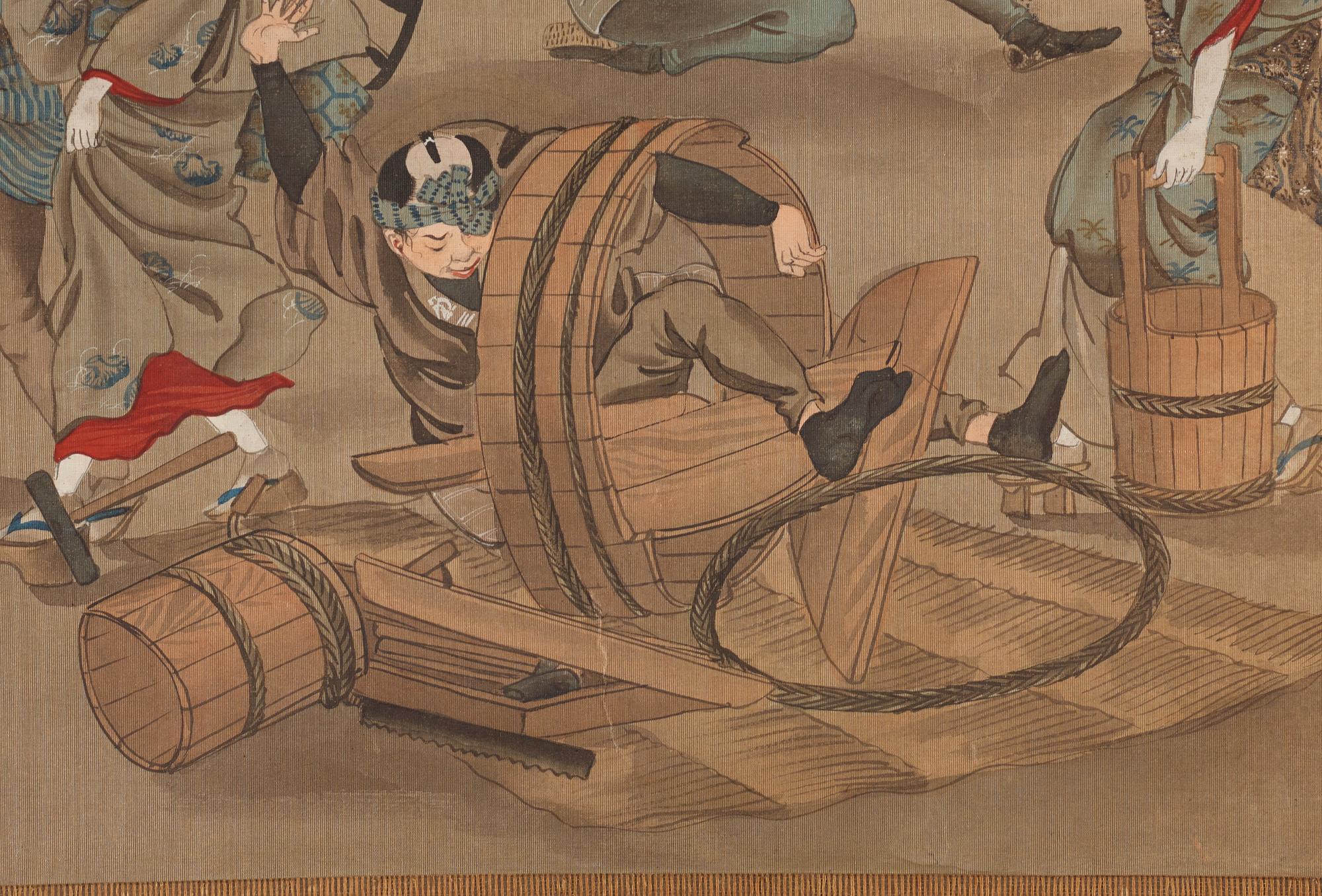 RULLMÅLNINGAR, sex stycken, tusch och färg på papper. Japan, Meiji (1868-1912).