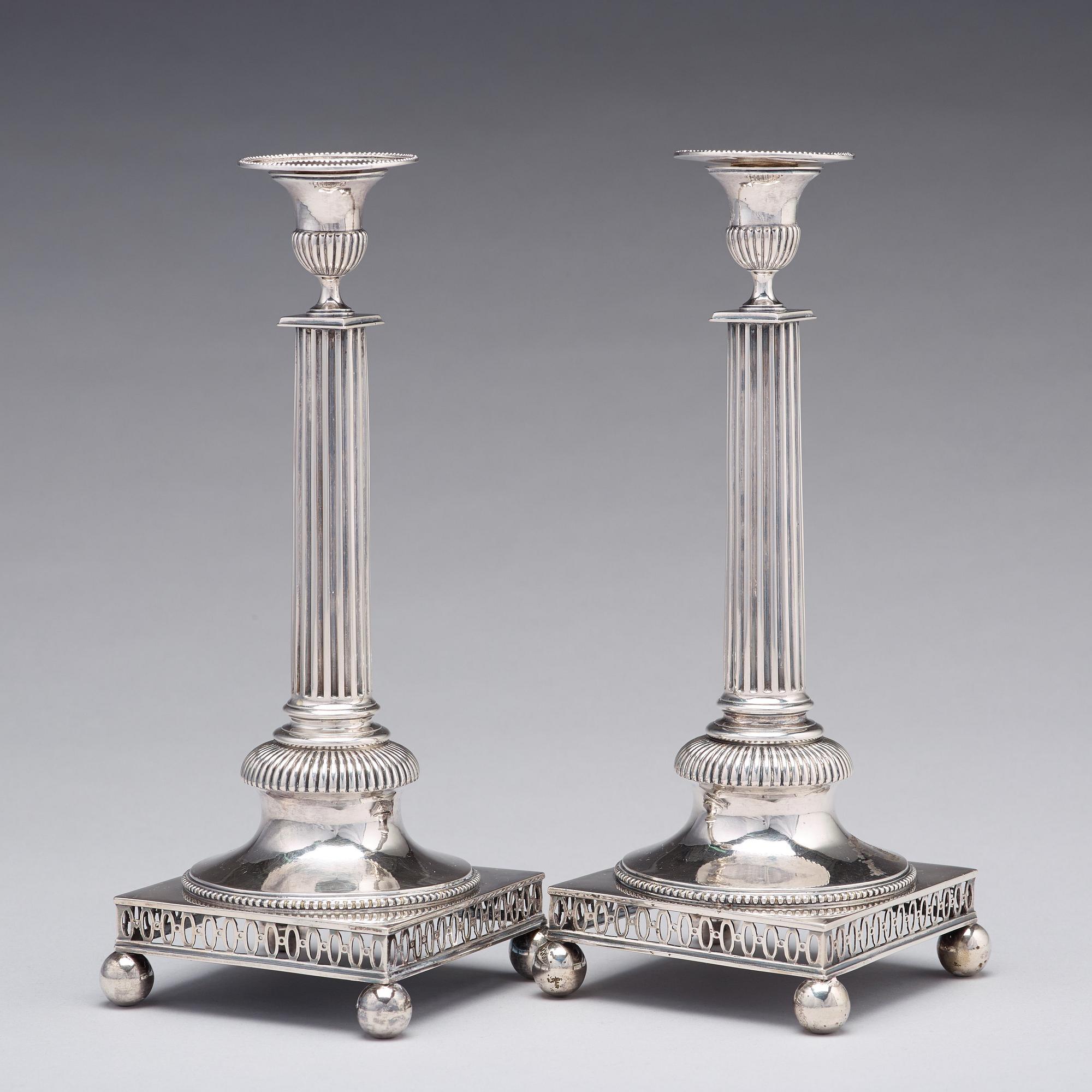 Pehr Zethelius, ljusstakar, ett par, silver, Stockholm 1794. Gustavianska.