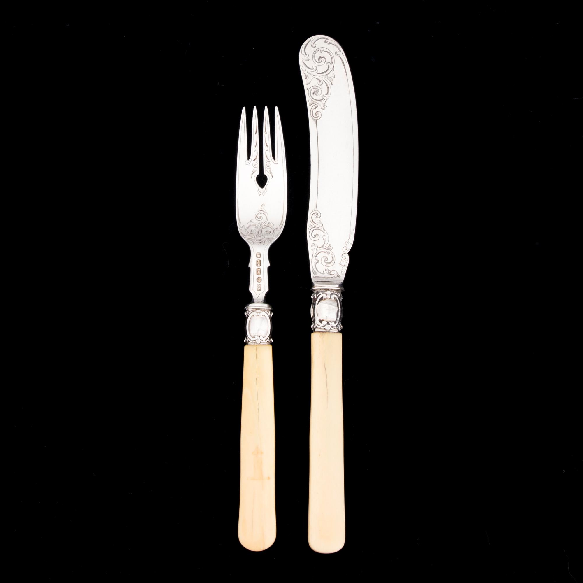 FISKBESTICK, 12+12, silver och ben, John Gilbert, Birmingham, England, 1874-1875.