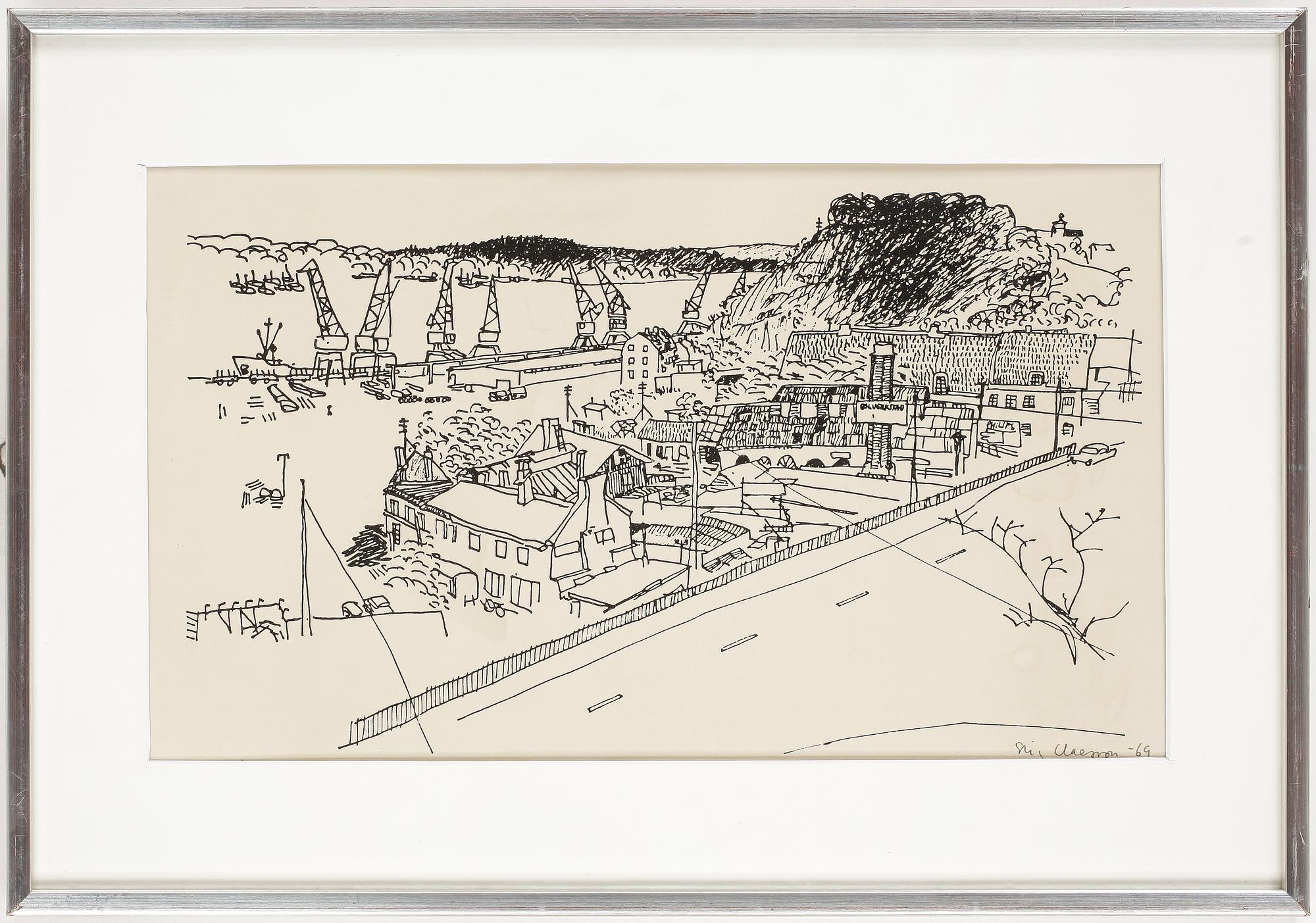 STIG CLAESSON (SLAS), tusch, signerad och daterad -69.