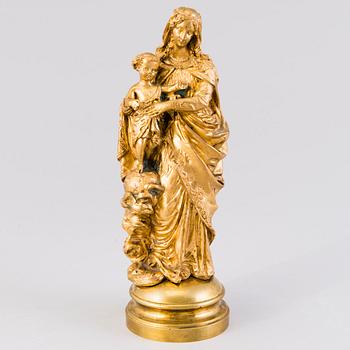 A late 19th Century gilt bronze sculpture depicting The Virgin and the Child.