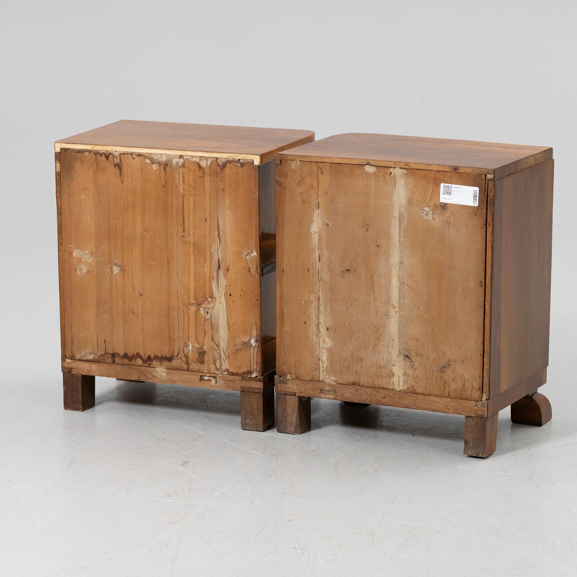 Bedside tables, a pair, in the Art Deco style, mid-20th century.