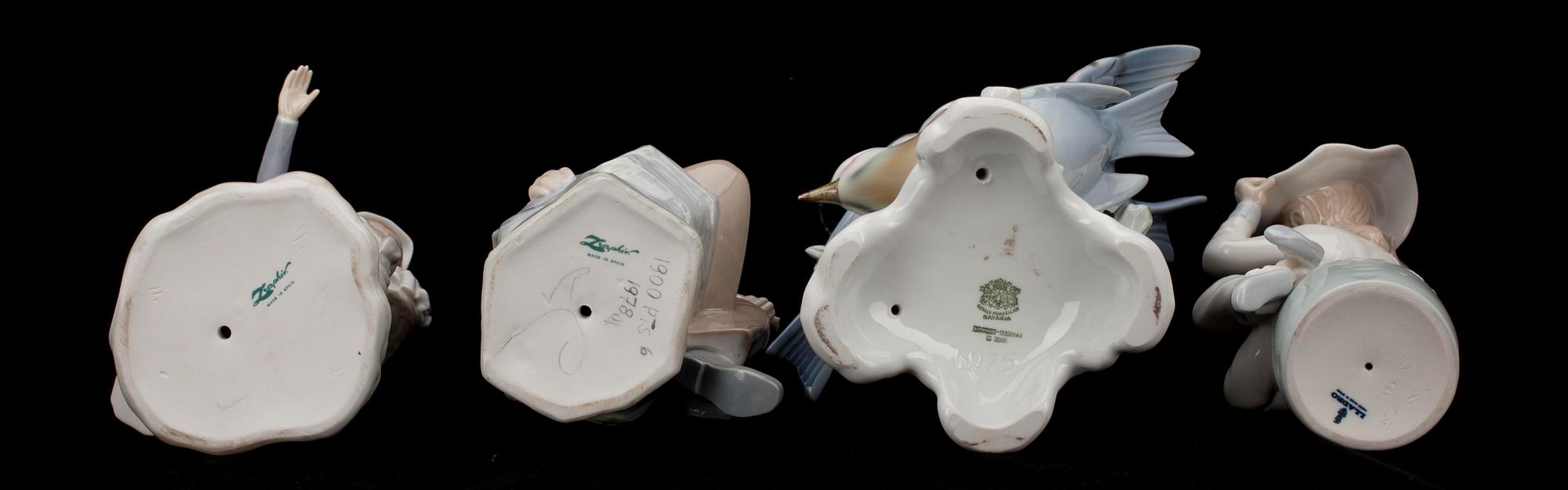 FIGURINER, 4 st, porslin, bl a Zaphir och Meissen 1900-talets senare hälft.