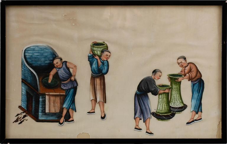 OKÄND KONSTNÄR, 8 st, akvareller på rispapper, Kina, 1800/1900-tal.