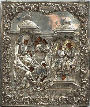 IKON med silverrizza. Ryssland, S.t Petersburg 1859.