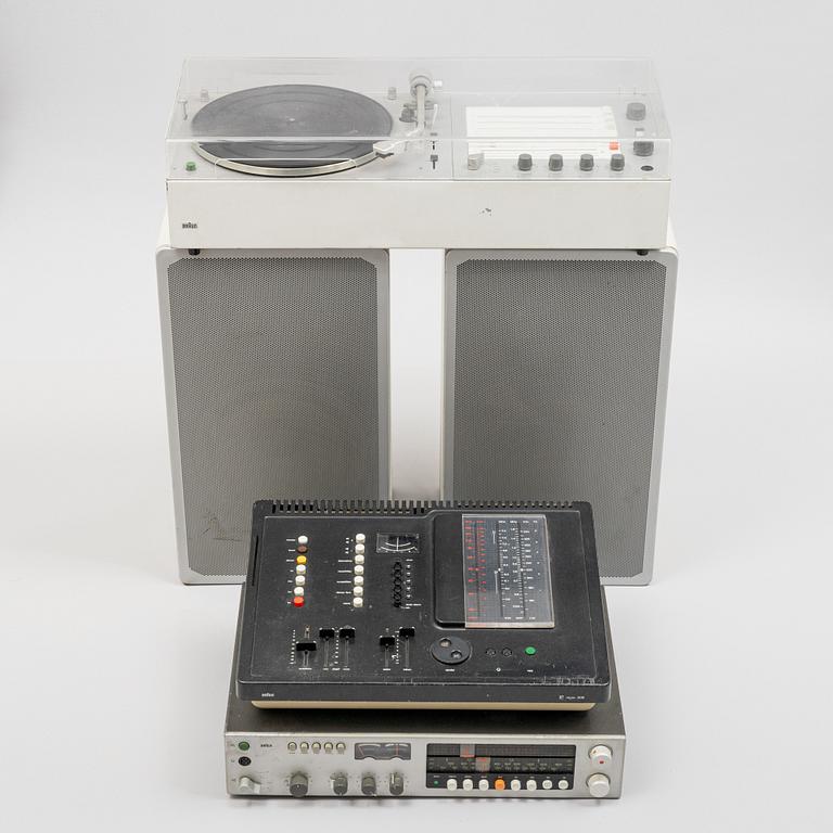 Dieter Rams, stereo equipment, 5 pieces, Braun, Germany 1970s.