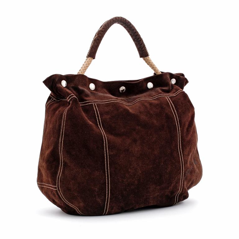 PARAD, a brown suede shoulder bag.