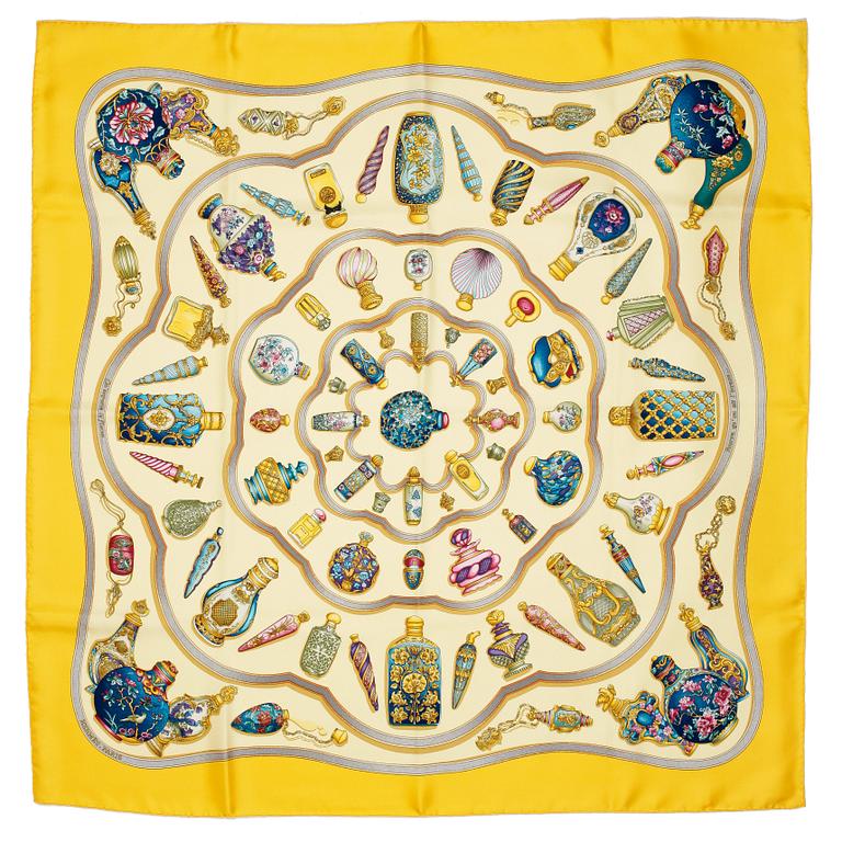 HERMÈS, a silk scarf, "Qu'importe le flacon".