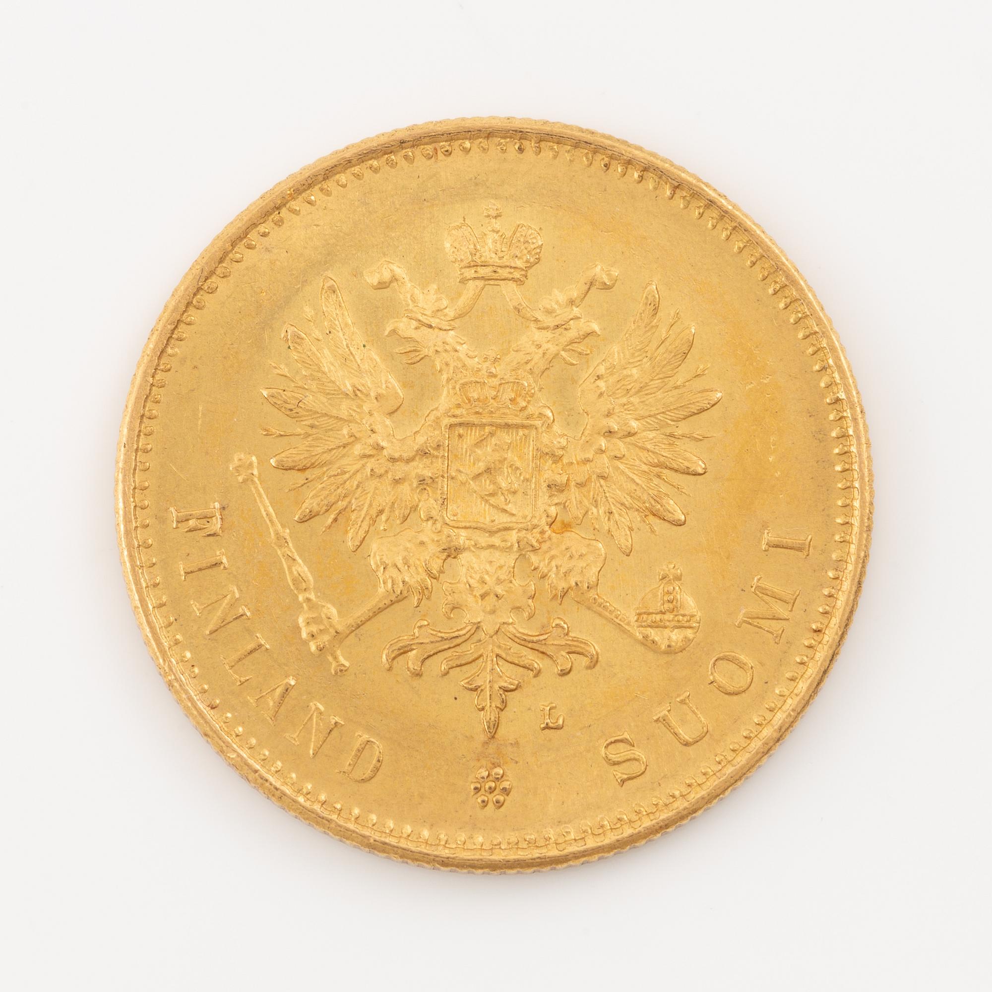 A goldcoin, Finland, Russian Duchy, 20 Markkaa, 1904.