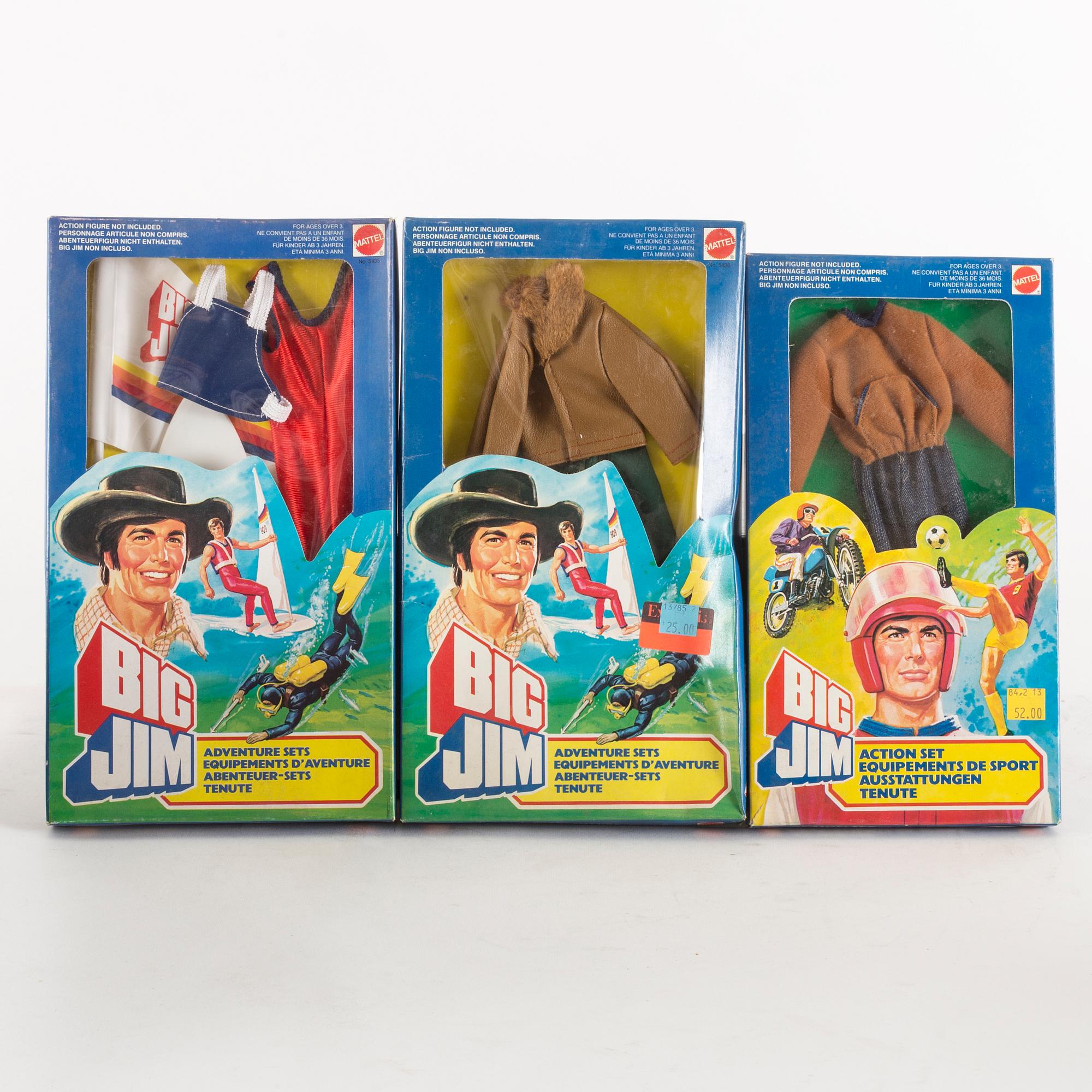 BIG JIM, 13 stycken adventure sets i förpackning, Mattel, 1980-tal.
