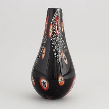 A black pear-shaped glass vase, possibly designed by Alfredo Barbini, Murano, Italy.