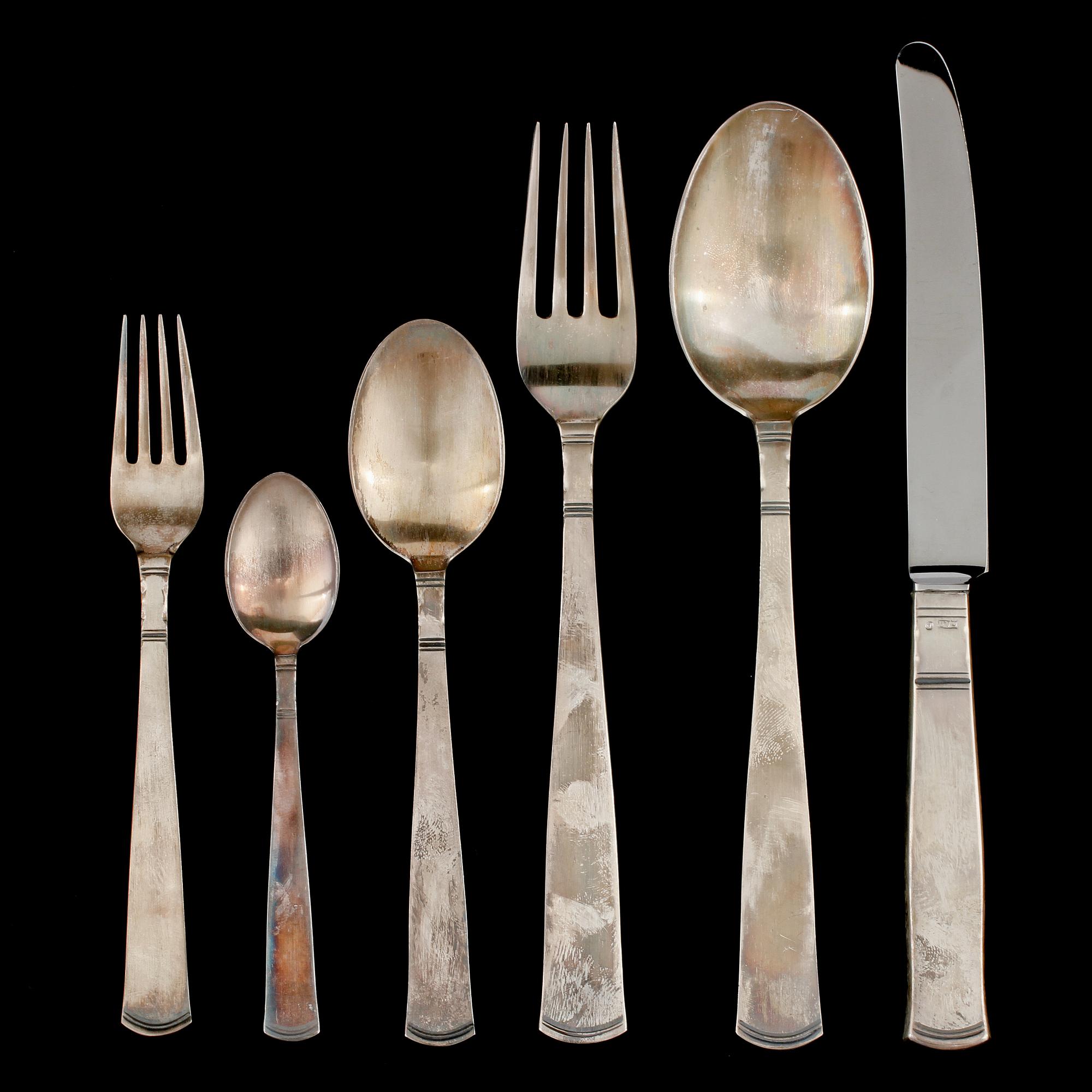 BESTICK, 20 st, silver, "Rosenholm", Jacob Ängman, GAB, Stockholm, 1950-tal. Total vikt 360 g.