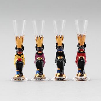 SNAPSGLAS, 4 st, Gunnar Cyrén, signerade, "Nobelservisen", Orrefors.