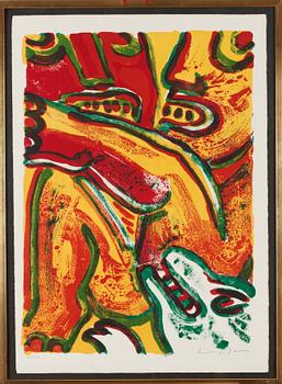 Bengt Lindström, "Les amoureux de rouge"; "Femme au chien loup"; "Chien blanc d'Espagne"; "La tulipe de Hollande".