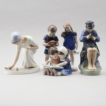 FIGURER, 5 st, porslin, Bing & Gröndahl och Royal Copenhagen.