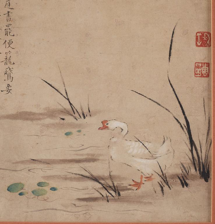 Målning, färg och tusch på papper. Kina, Qingdynastin. Signerad Wu Chao  吴焯, (1676-1733).